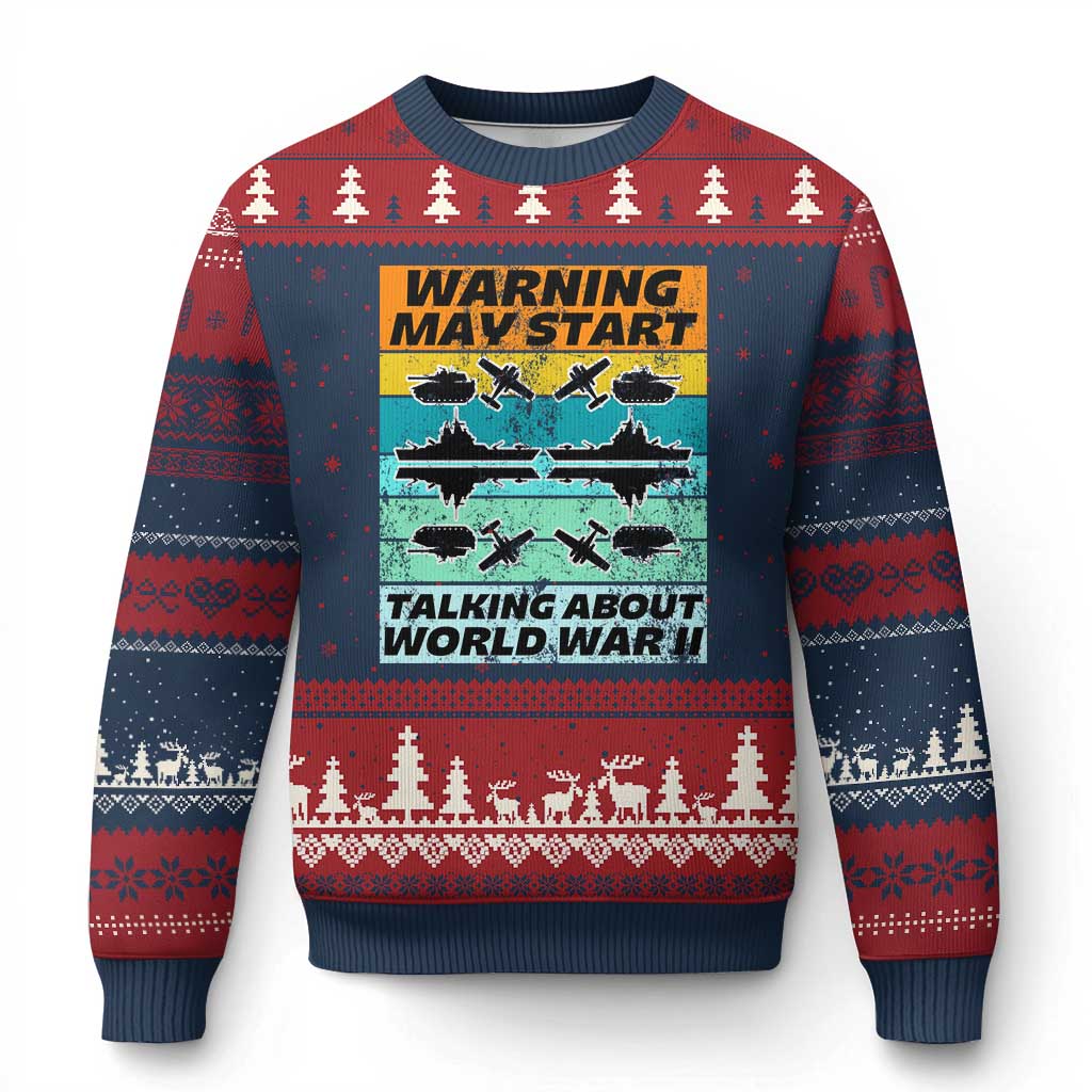 Retro World War 2 Memorabilia Ugly Christmas Sweater May Start Talking About WWII WW2 Gear TS02 Navy Red Print Your Wear