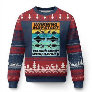 Retro World War 2 Memorabilia Ugly Christmas Sweater May Start Talking About WWII WW2 Gear TS02 Navy Red Print Your Wear