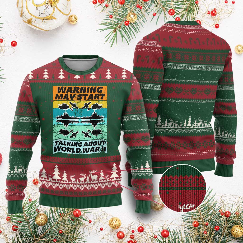 Retro World War 2 Memorabilia Ugly Christmas Sweater May Start Talking About WWII WW2 Gear TS02 Red Green Print Your Wear