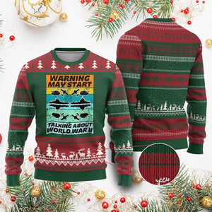 Retro World War 2 Memorabilia Ugly Christmas Sweater May Start Talking About WWII WW2 Gear TS02 Red Green Print Your Wear