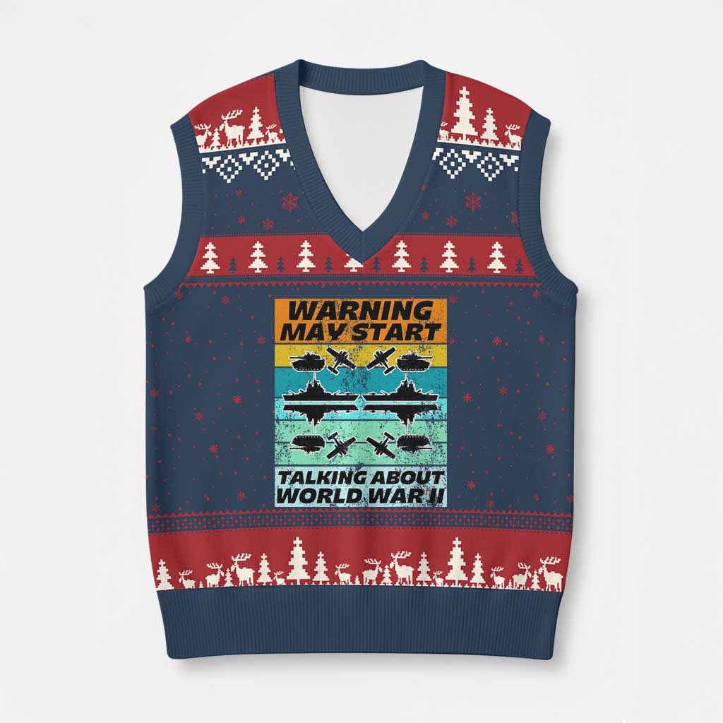 Retro World War 2 Memorabilia V-Neck Knit Sweater Vest May Start Talking About WWII WW2 Gear TS02 Navy Red Print Your Wear