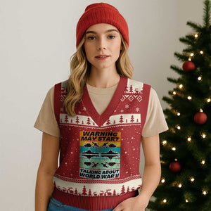 Retro World War 2 Memorabilia V-Neck Knit Sweater Vest May Start Talking About WWII WW2 Gear TS02 Red Beige Print Your Wear