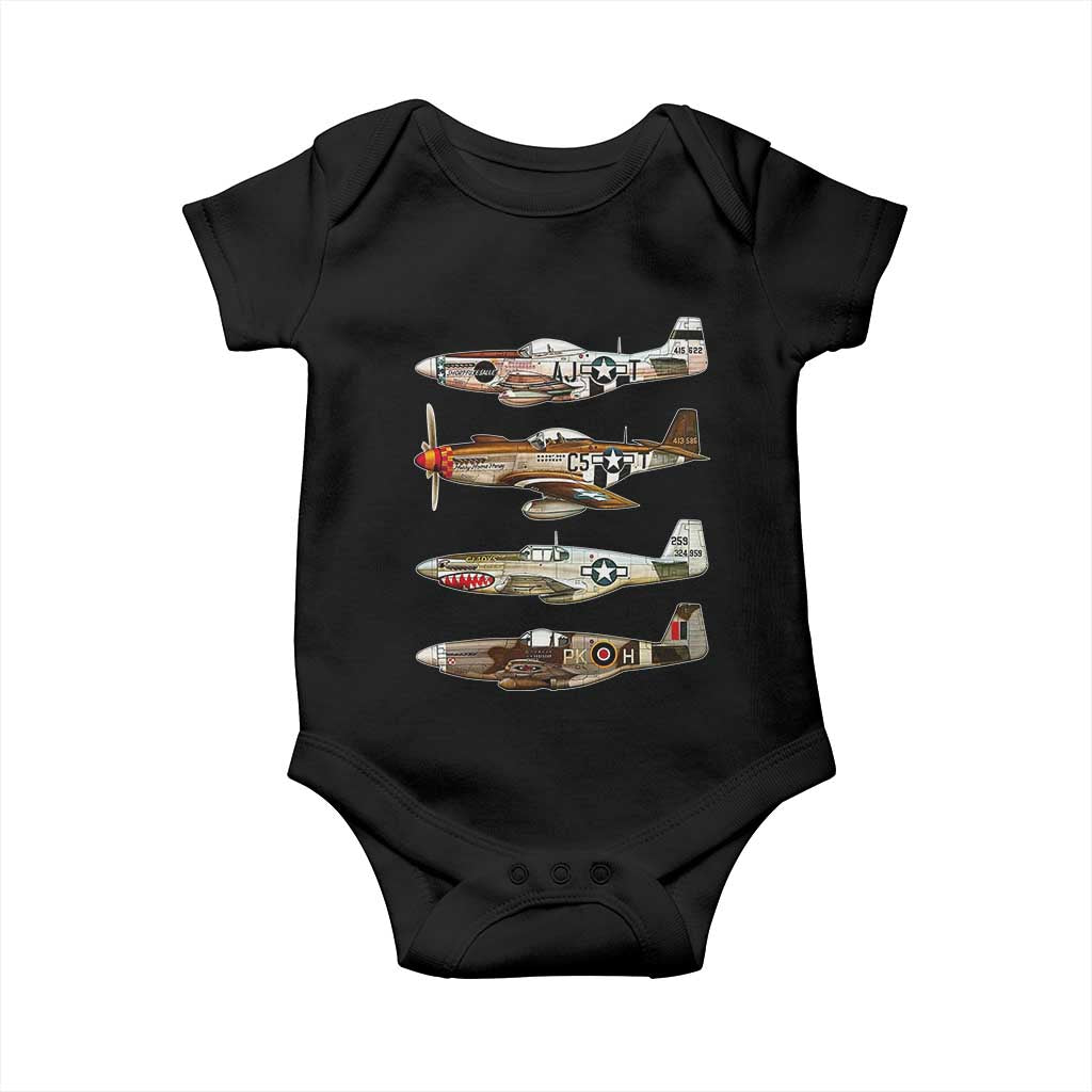 WW2 Warplanes B-17 P51 Baby Onesie Vintage WWII Fighter Planes Iconic Military Aircraft TS02 Black Print Your Wear