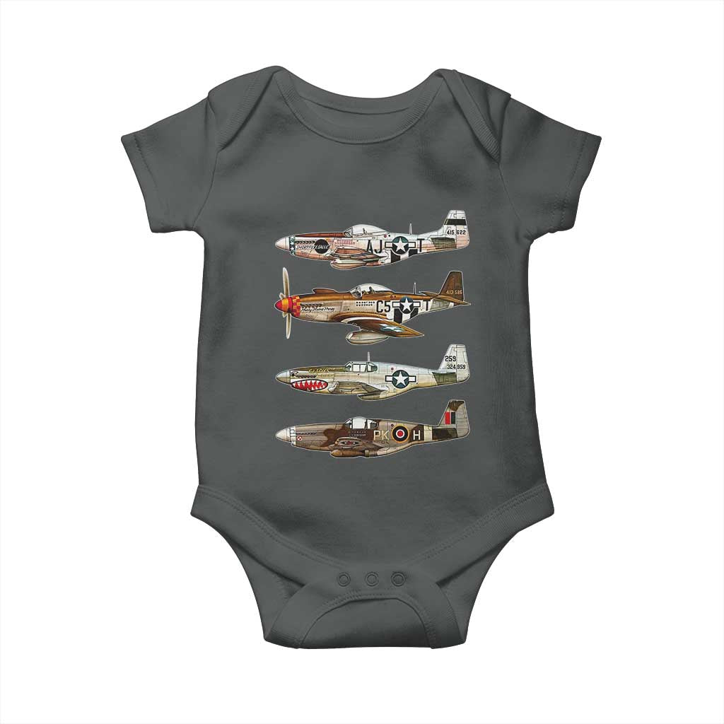 WW2 Warplanes B-17 P51 Baby Onesie Vintage WWII Fighter Planes Iconic Military Aircraft TS02 Dark Heather Print Your Wear