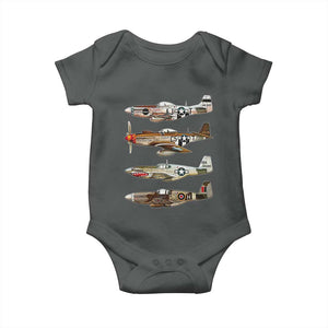 WW2 Warplanes B-17 P51 Baby Onesie Vintage WWII Fighter Planes Iconic Military Aircraft TS02 Dark Heather Print Your Wear