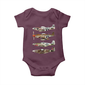 WW2 Warplanes B-17 P51 Baby Onesie Vintage WWII Fighter Planes Iconic Military Aircraft TS02 Maroon Print Your Wear