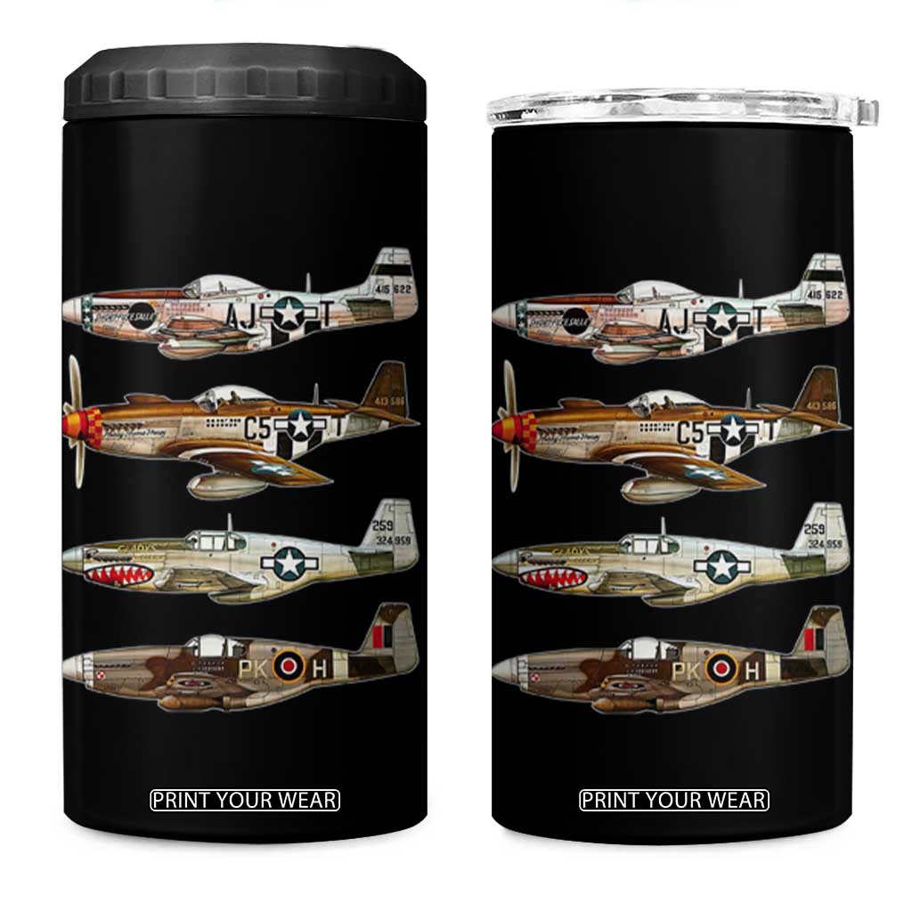 WW2 Warplanes B-17 P51 4 in 1 Can Cooler Tumbler Vintage WWII Fighter Planes Iconic Military Aircraft TS02 One Size: 16 oz Black Print Your Wear
