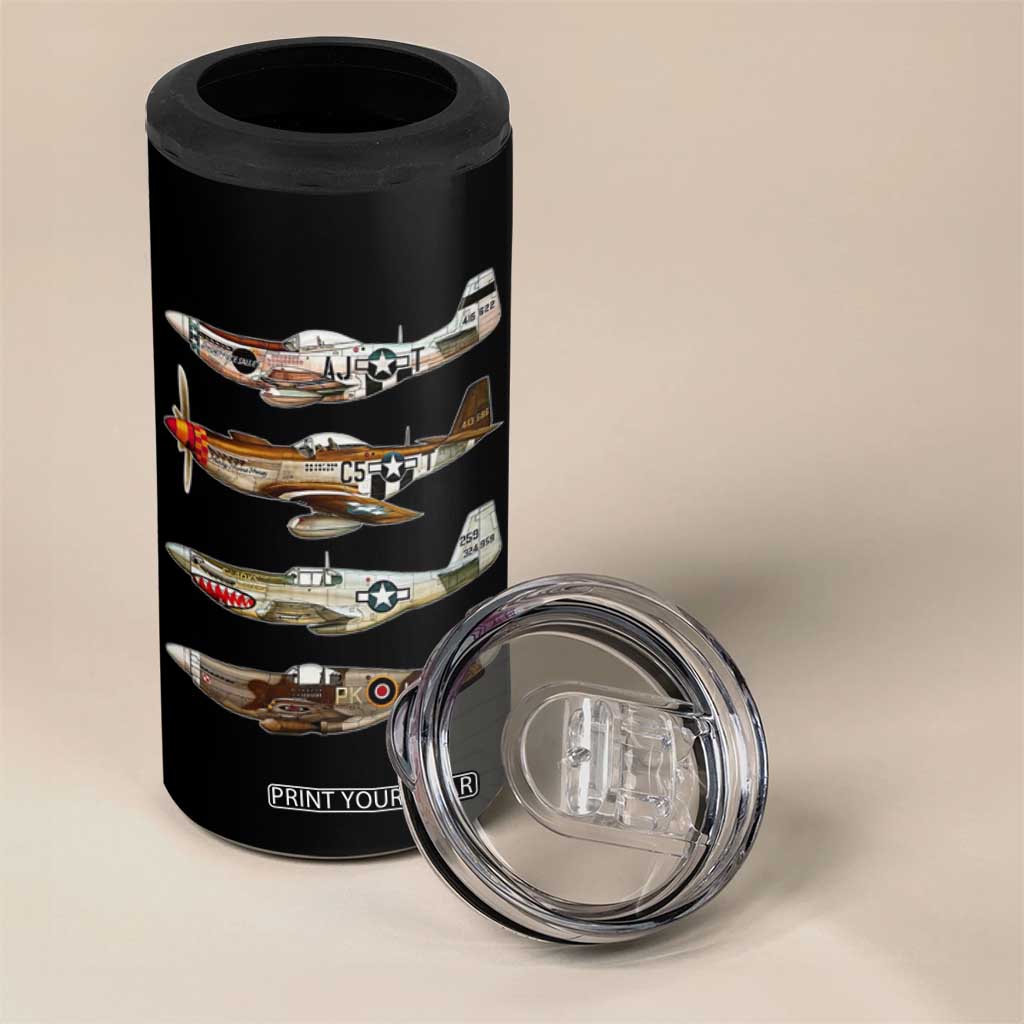 WW2 Warplanes B-17 P51 4 in 1 Can Cooler Tumbler Vintage WWII Fighter Planes Iconic Military Aircraft TS02 Print Your Wear