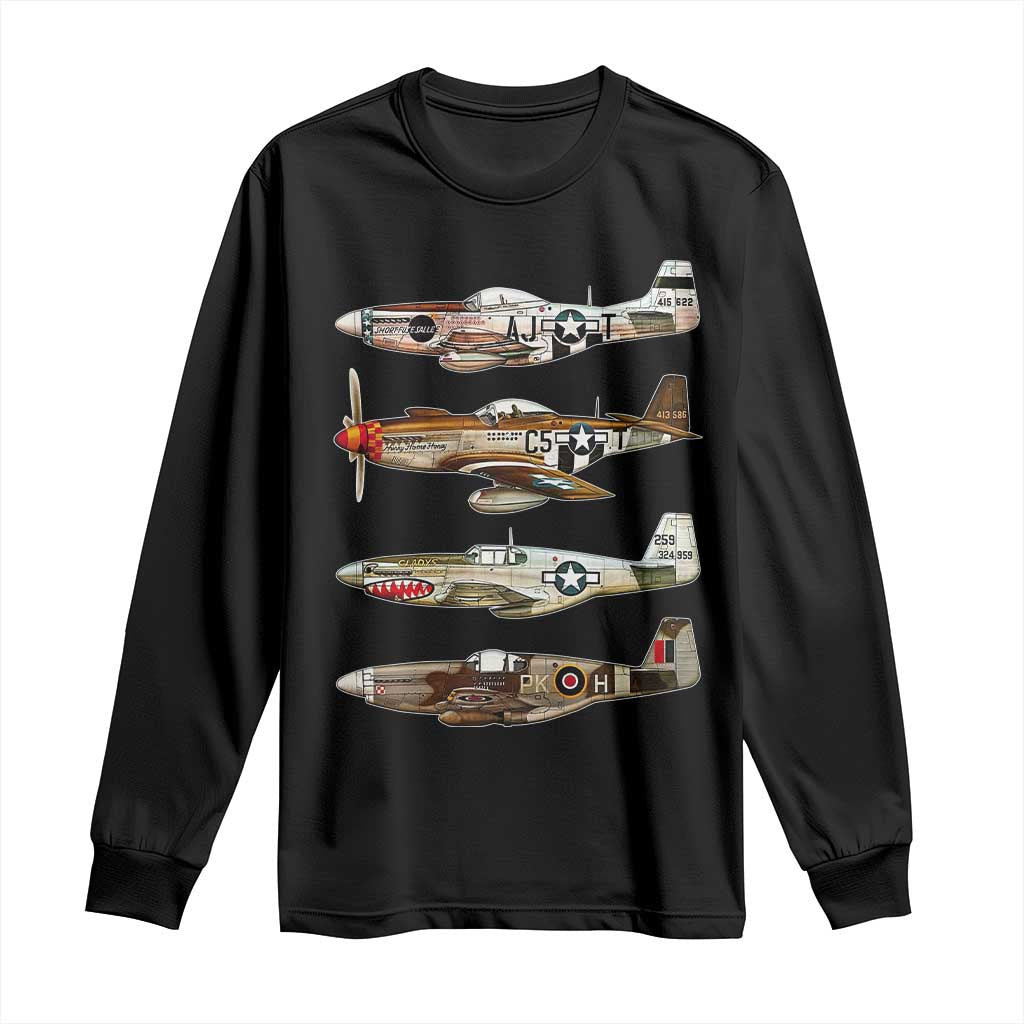 WW2 Warplanes B-17 P51 Long Sleeve Shirt Vintage WWII Fighter Planes Iconic Military Aircraft TS02 Black Print Your Wear