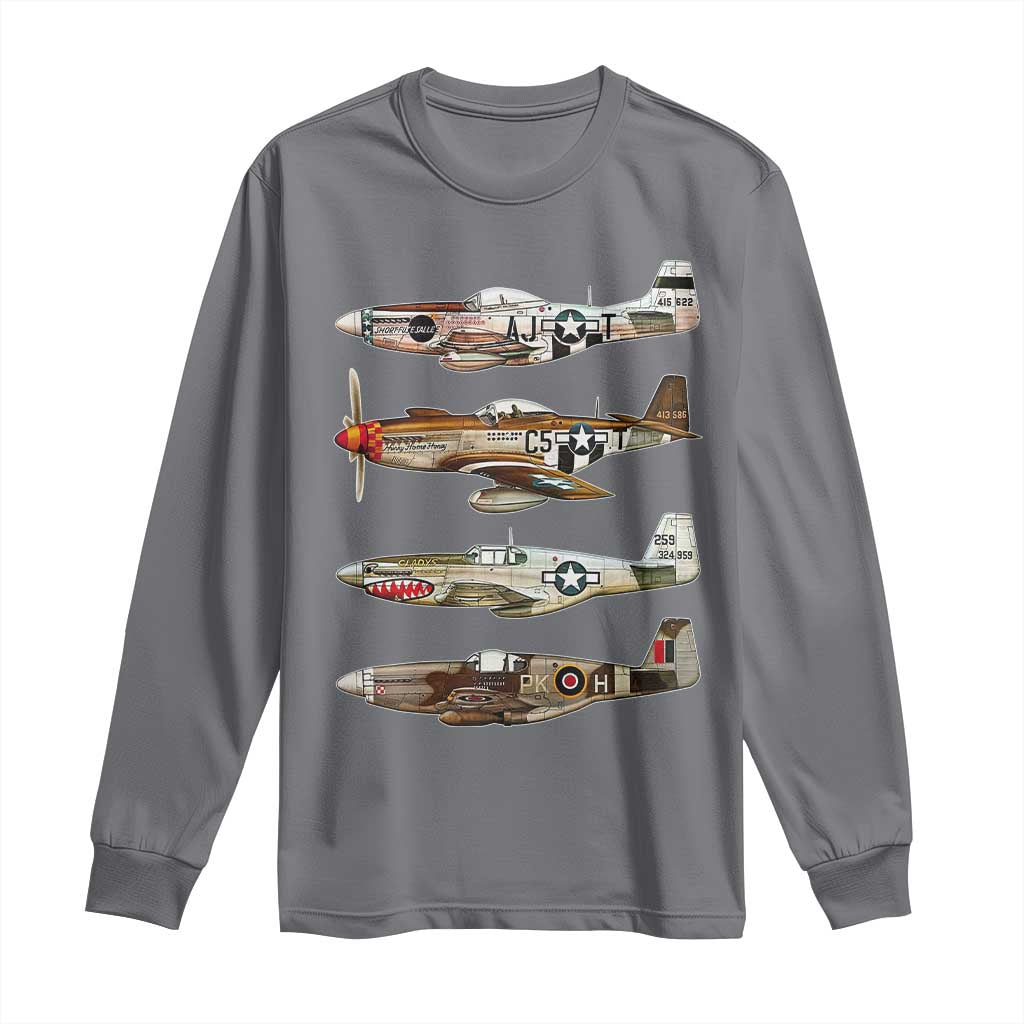 WW2 Warplanes B-17 P51 Long Sleeve Shirt Vintage WWII Fighter Planes Iconic Military Aircraft TS02 Charcoal Print Your Wear