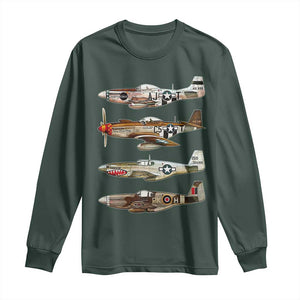 WW2 Warplanes B-17 P51 Long Sleeve Shirt Vintage WWII Fighter Planes Iconic Military Aircraft TS02 Dark Forest Green Print Your Wear
