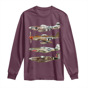 WW2 Warplanes B-17 P51 Long Sleeve Shirt Vintage WWII Fighter Planes Iconic Military Aircraft TS02 Maroon Print Your Wear