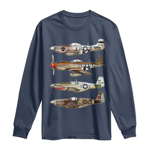 WW2 Warplanes B-17 P51 Long Sleeve Shirt Vintage WWII Fighter Planes Iconic Military Aircraft TS02 Navy Print Your Wear