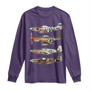 WW2 Warplanes B-17 P51 Long Sleeve Shirt Vintage WWII Fighter Planes Iconic Military Aircraft TS02 Purple Print Your Wear