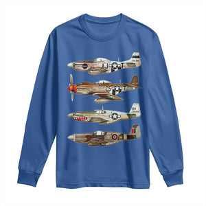 WW2 Warplanes B-17 P51 Long Sleeve Shirt Vintage WWII Fighter Planes Iconic Military Aircraft TS02 Royal Blue Print Your Wear
