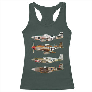 WW2 Warplanes B-17 P51 Racerback Tank Top Vintage WWII Fighter Planes Iconic Military Aircraft TS02 Dark Forest Green Print Your Wear