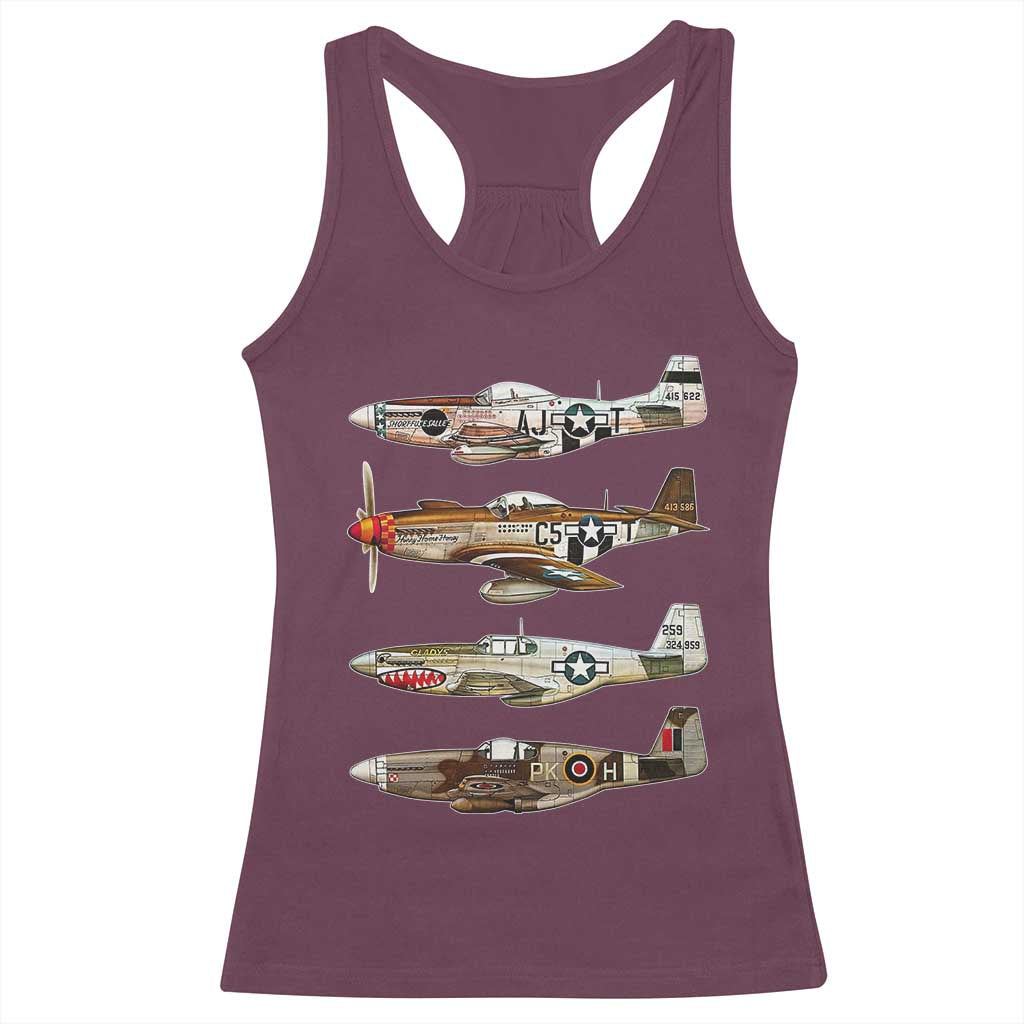 WW2 Warplanes B-17 P51 Racerback Tank Top Vintage WWII Fighter Planes Iconic Military Aircraft TS02 Maroon Print Your Wear