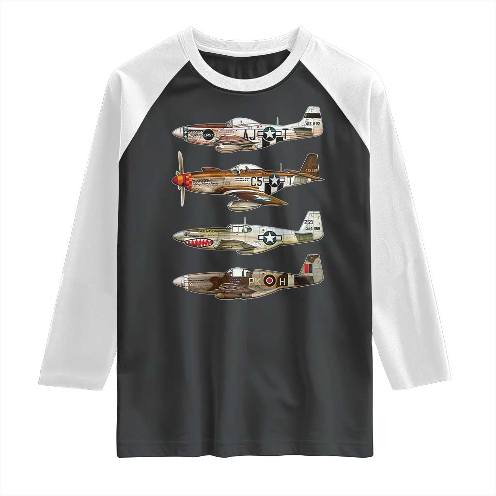 WW2 Warplanes B-17 P51 Raglan Shirt Vintage WWII Fighter Planes Iconic Military Aircraft TS02 Black White Print Your Wear