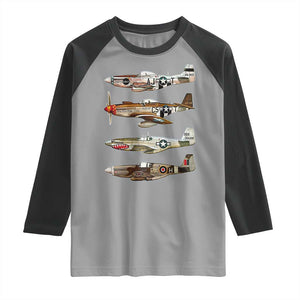 WW2 Warplanes B-17 P51 Raglan Shirt Vintage WWII Fighter Planes Iconic Military Aircraft TS02 Sport Gray Black Print Your Wear