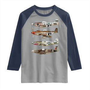 WW2 Warplanes B-17 P51 Raglan Shirt Vintage WWII Fighter Planes Iconic Military Aircraft TS02 Sport Gray Navy Print Your Wear