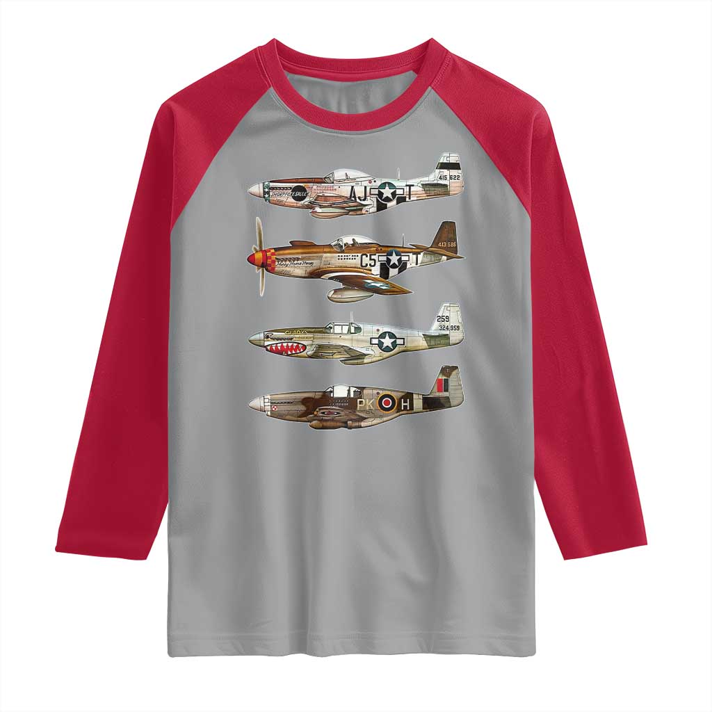 WW2 Warplanes B-17 P51 Raglan Shirt Vintage WWII Fighter Planes Iconic Military Aircraft TS02 Sport Gray Red Print Your Wear