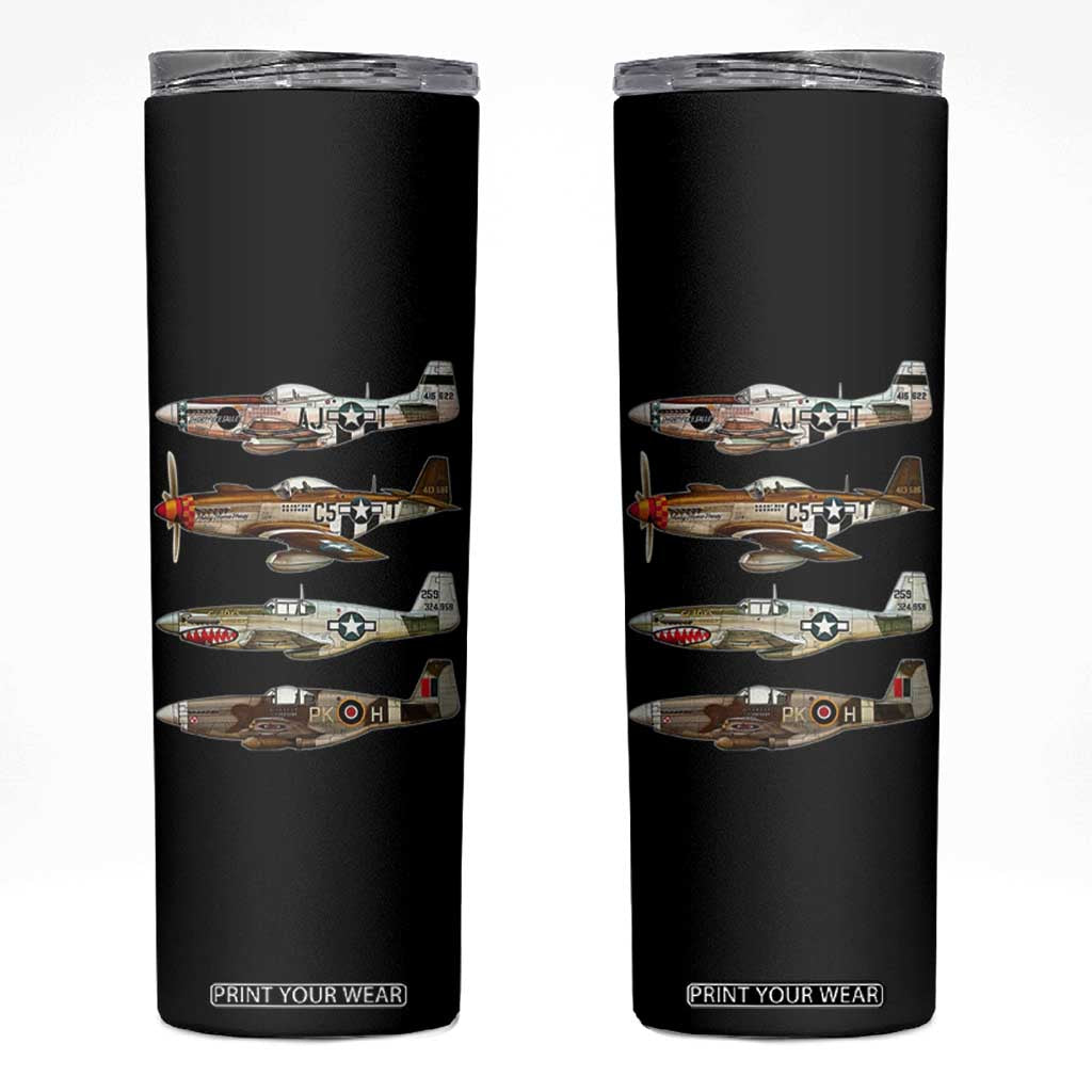 WW2 Warplanes B-17 P51 Skinny Tumbler Vintage WWII Fighter Planes Iconic Military Aircraft TS02 Black Print Your Wear