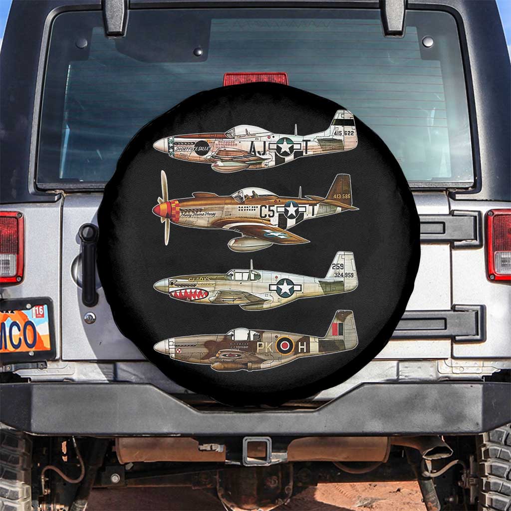 WW2 Warplanes B-17 P51 Spare Tire Cover Vintage WWII Fighter Planes Iconic Military Aircraft TS02 No hole Black Print Your Wear