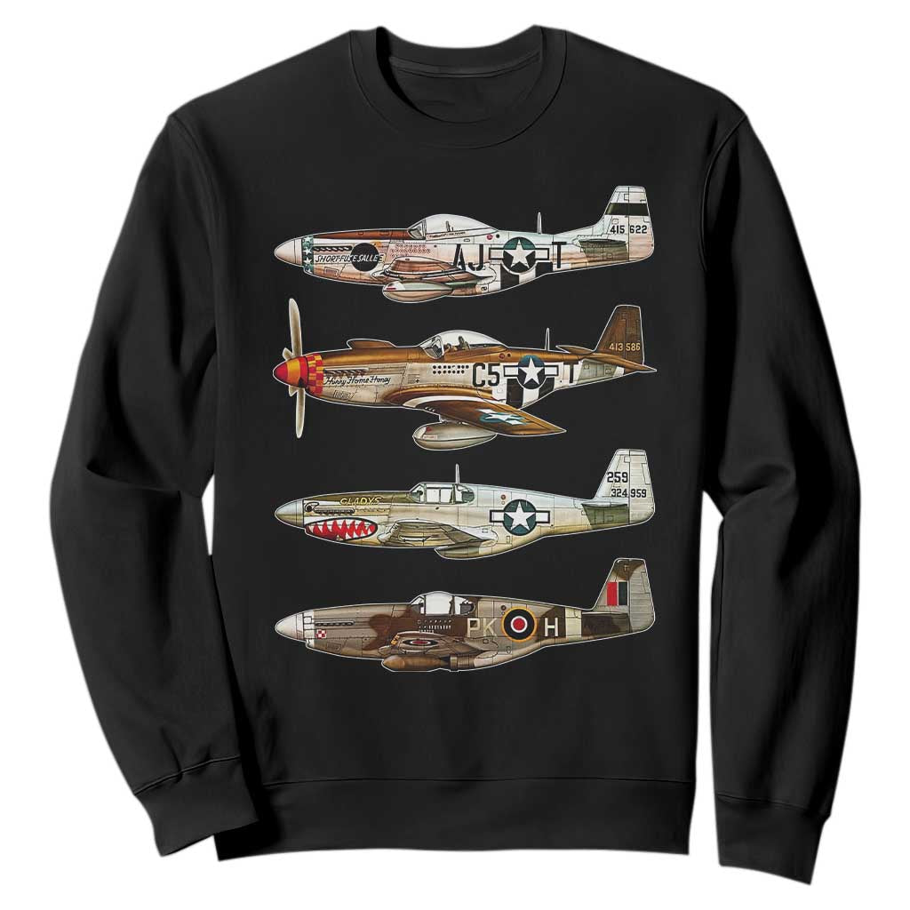 WW2 Warplanes B-17 P51 Sweatshirt Vintage WWII Fighter Planes Iconic Military Aircraft TS02 Black Print Your Wear