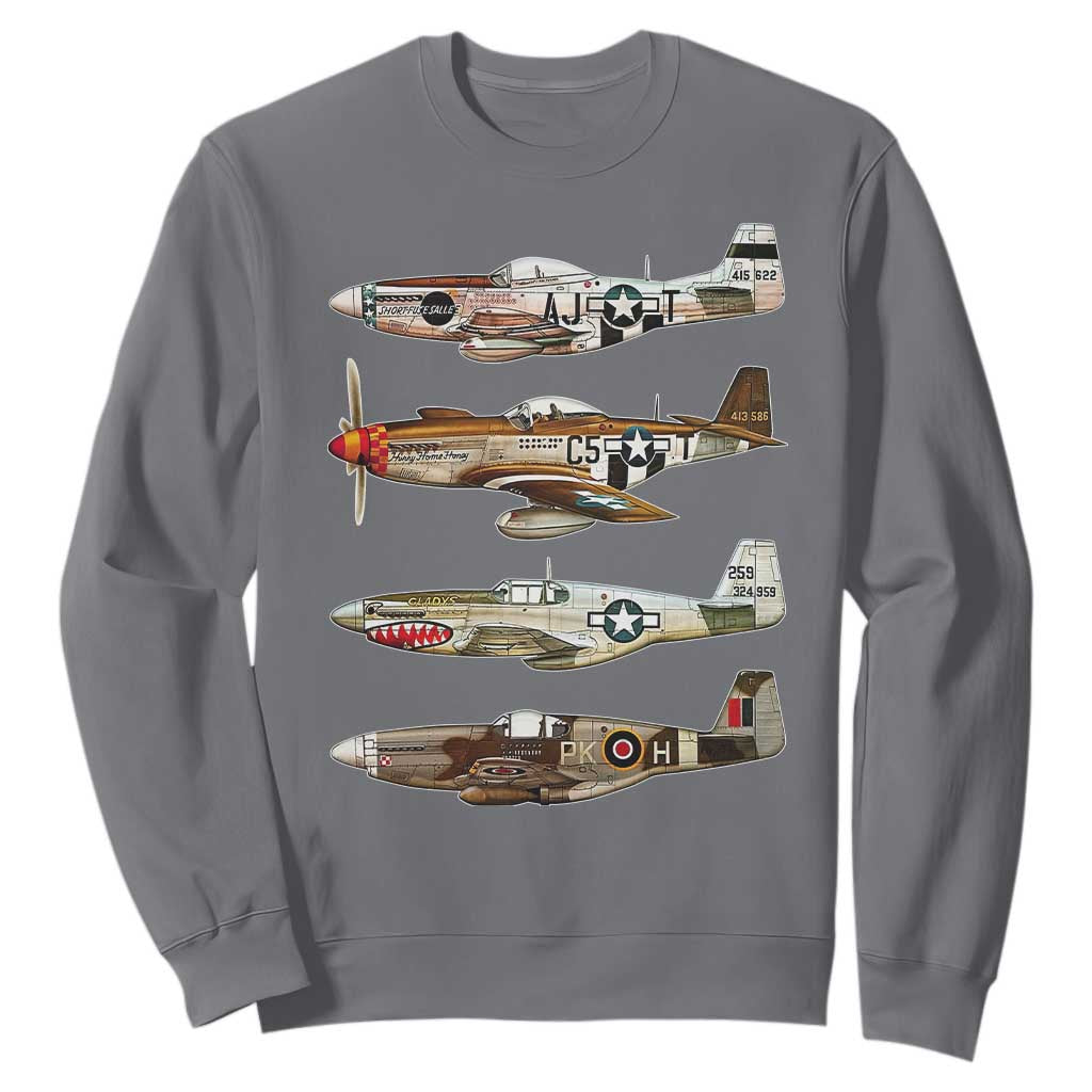 WW2 Warplanes B-17 P51 Sweatshirt Vintage WWII Fighter Planes Iconic Military Aircraft TS02 Charcoal Print Your Wear