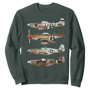 WW2 Warplanes B-17 P51 Sweatshirt Vintage WWII Fighter Planes Iconic Military Aircraft TS02 Dark Forest Green Print Your Wear