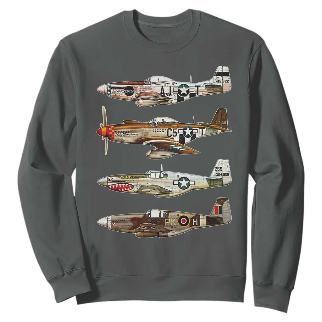 WW2 Warplanes B-17 P51 Sweatshirt Vintage WWII Fighter Planes Iconic Military Aircraft TS02 Dark Heather Print Your Wear