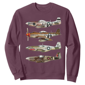 WW2 Warplanes B-17 P51 Sweatshirt Vintage WWII Fighter Planes Iconic Military Aircraft TS02 Maroon Print Your Wear