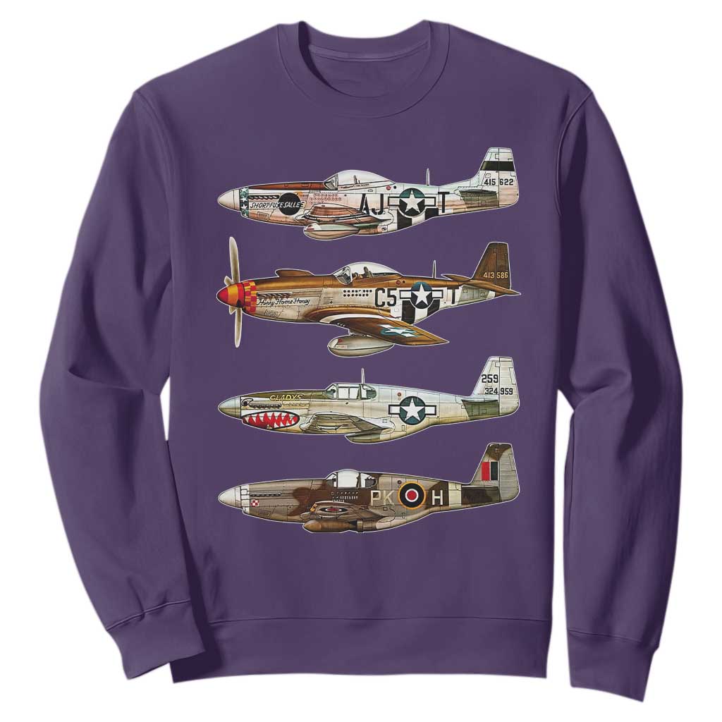 WW2 Warplanes B-17 P51 Sweatshirt Vintage WWII Fighter Planes Iconic Military Aircraft TS02 Purple Print Your Wear