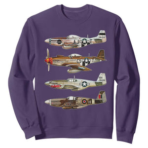 WW2 Warplanes B-17 P51 Sweatshirt Vintage WWII Fighter Planes Iconic Military Aircraft TS02 Purple Print Your Wear