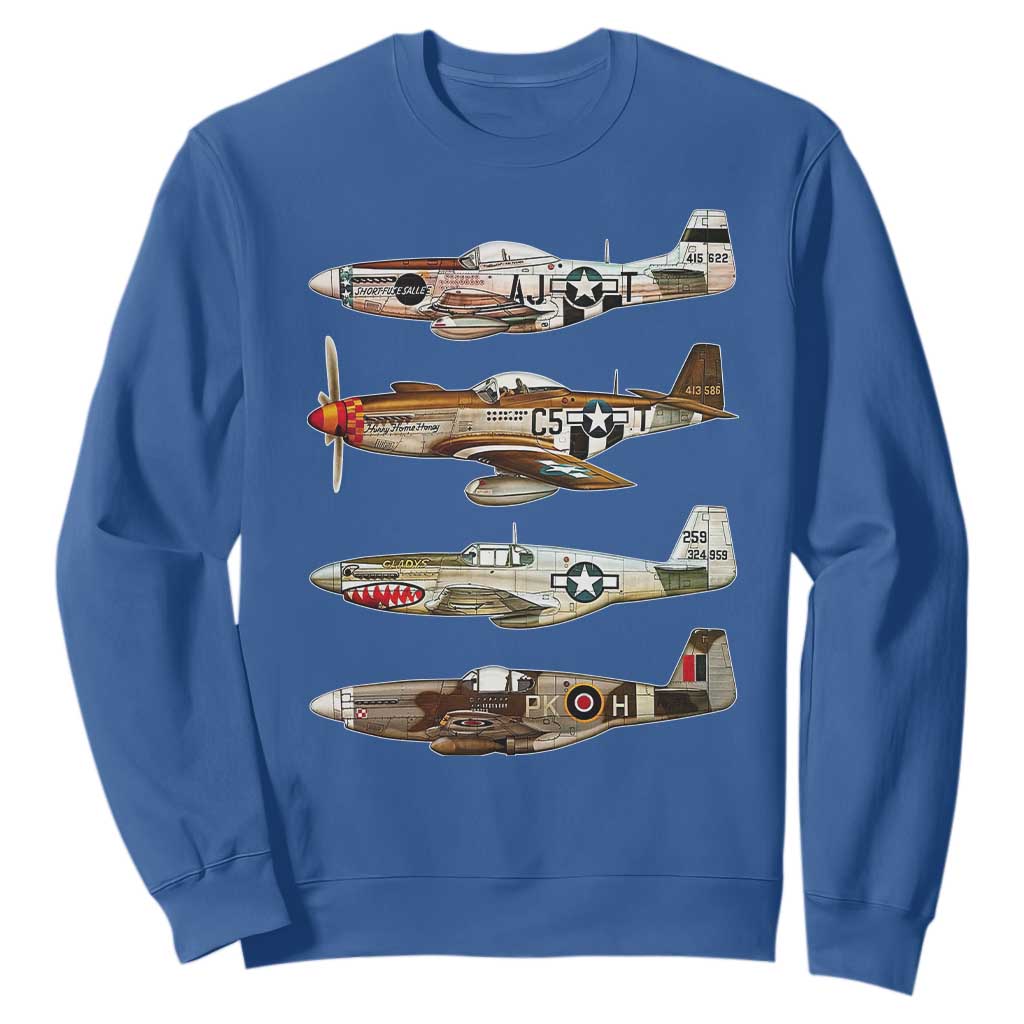 WW2 Warplanes B-17 P51 Sweatshirt Vintage WWII Fighter Planes Iconic Military Aircraft TS02 Royal Blue Print Your Wear