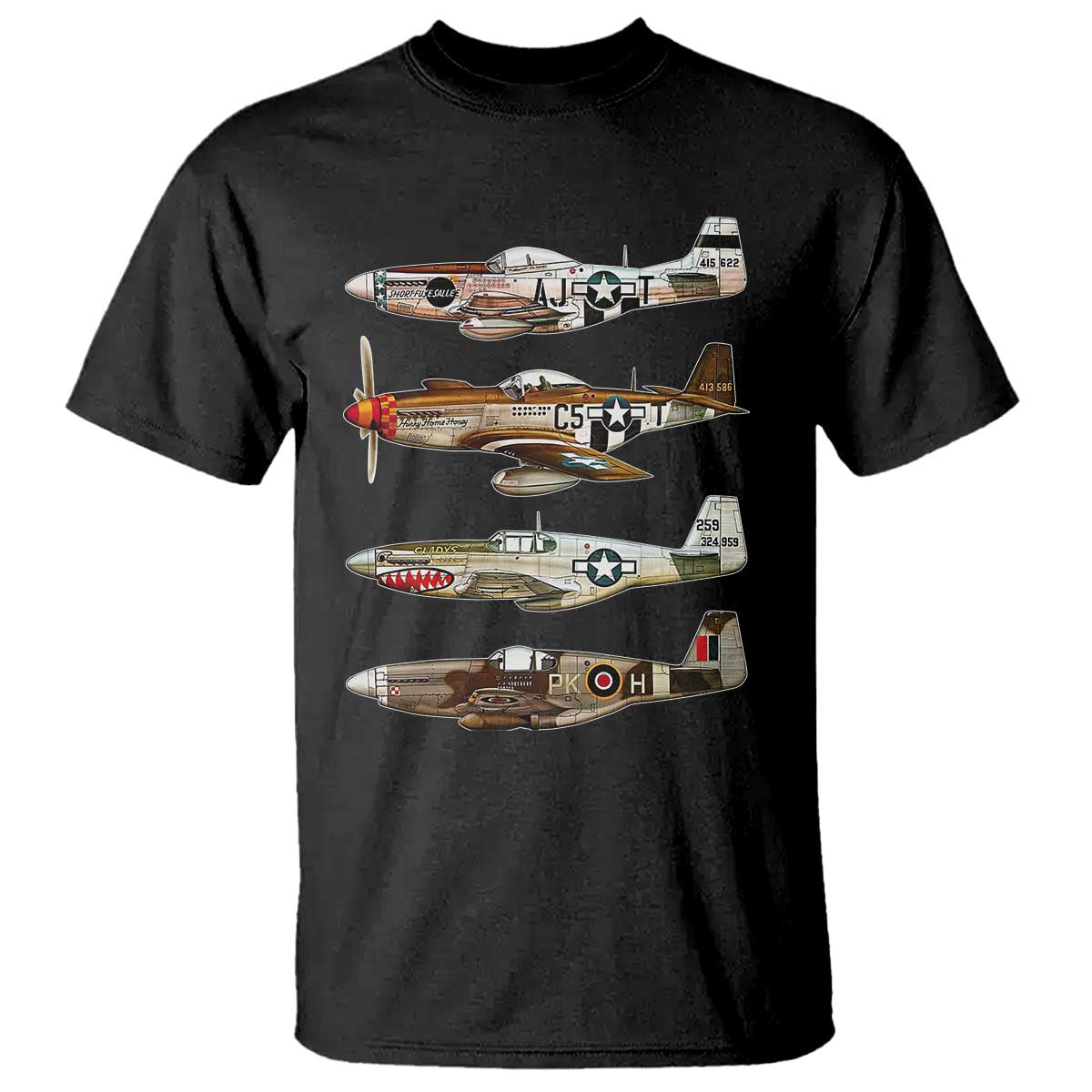 WW2 Warplanes B-17 P51 T Shirt Vintage WWII Fighter Planes Iconic Military Aircraft TS02 Black Print Your Wear