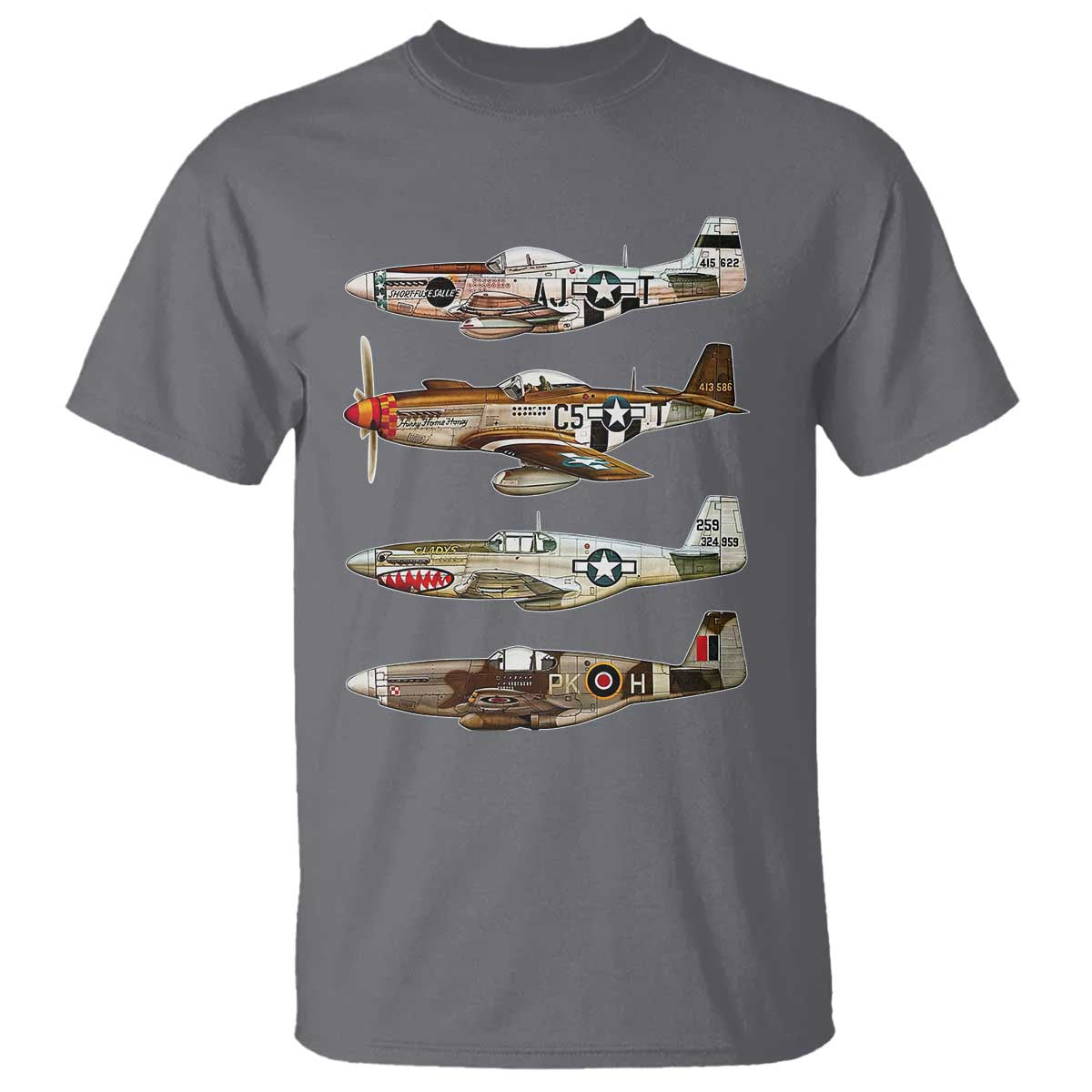 WW2 Warplanes B-17 P51 T Shirt Vintage WWII Fighter Planes Iconic Military Aircraft TS02 Charcoal Print Your Wear