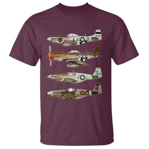 WW2 Warplanes B-17 P51 T Shirt Vintage WWII Fighter Planes Iconic Military Aircraft TS02 Maroon Print Your Wear