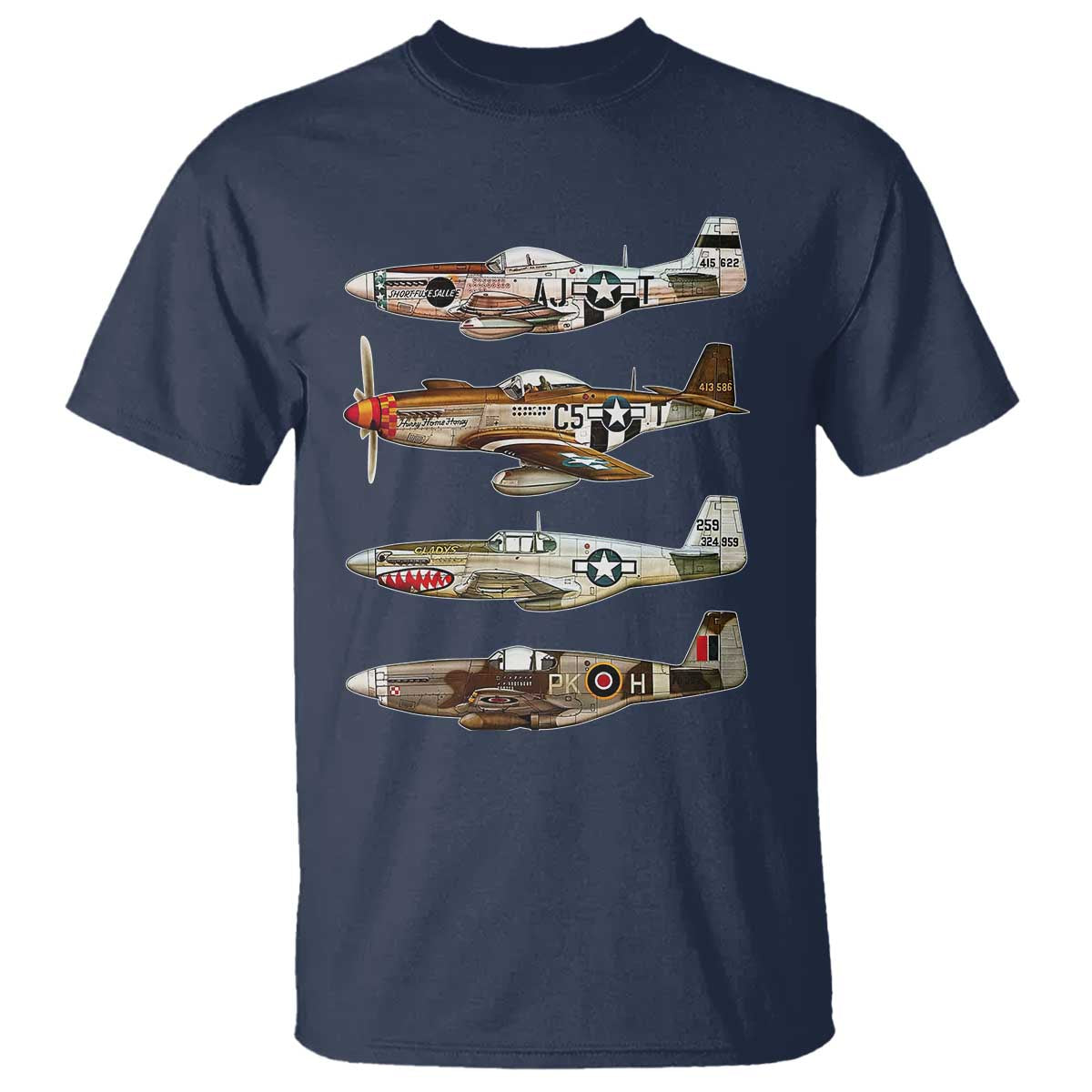WW2 Warplanes B-17 P51 T Shirt Vintage WWII Fighter Planes Iconic Military Aircraft TS02 Navy Print Your Wear