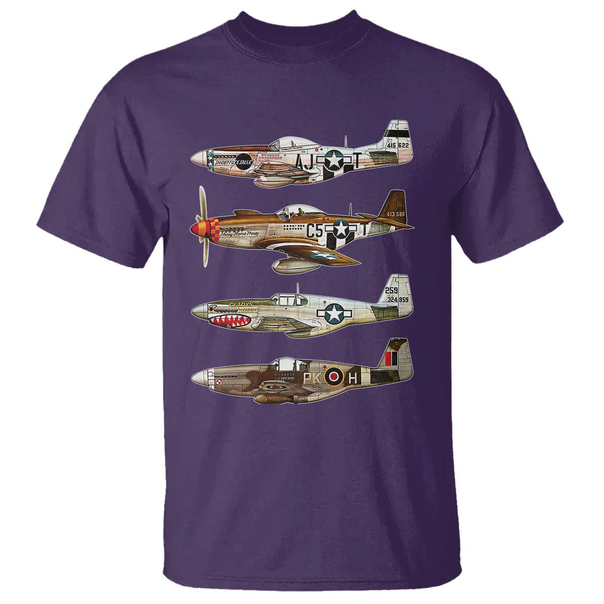 WW2 Warplanes B-17 P51 T Shirt Vintage WWII Fighter Planes Iconic Military Aircraft TS02 Purple Print Your Wear
