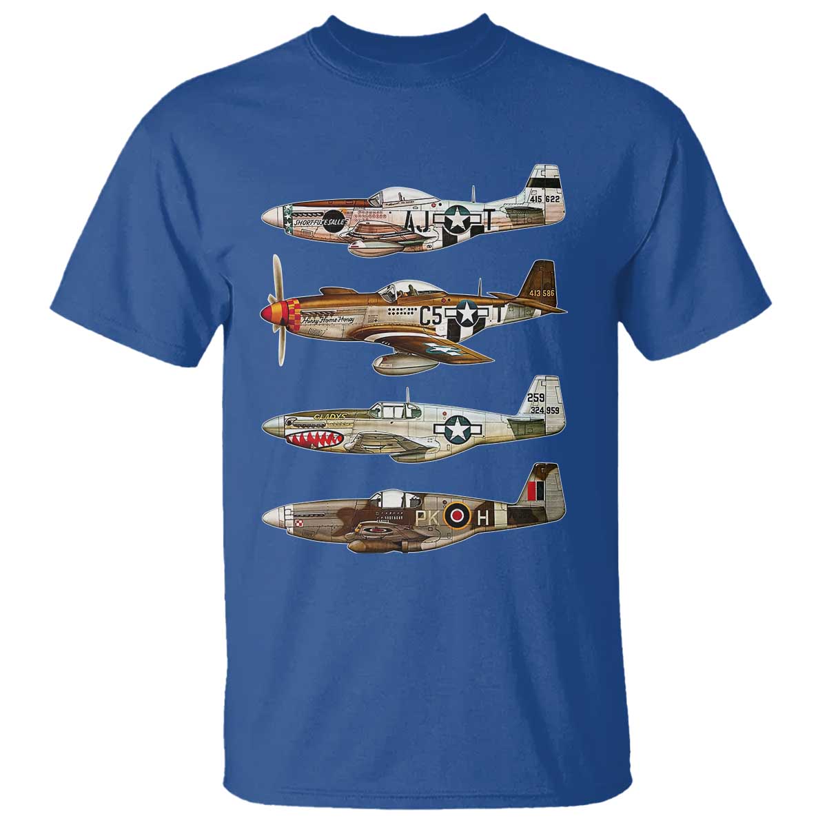 WW2 Warplanes B-17 P51 T Shirt Vintage WWII Fighter Planes Iconic Military Aircraft TS02 Royal Blue Print Your Wear