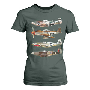 WW2 Warplanes B-17 P51 T Shirt For Women Vintage WWII Fighter Planes Iconic Military Aircraft TS02 Dark Forest Green Print Your Wear