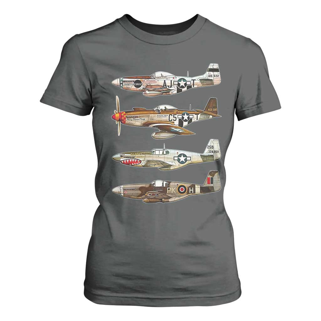 WW2 Warplanes B-17 P51 T Shirt For Women Vintage WWII Fighter Planes Iconic Military Aircraft TS02 Dark Heather Print Your Wear