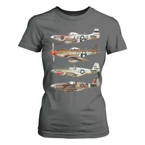 WW2 Warplanes B-17 P51 T Shirt For Women Vintage WWII Fighter Planes Iconic Military Aircraft TS02 Dark Heather Print Your Wear