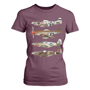 WW2 Warplanes B-17 P51 T Shirt For Women Vintage WWII Fighter Planes Iconic Military Aircraft TS02 Maroon Print Your Wear