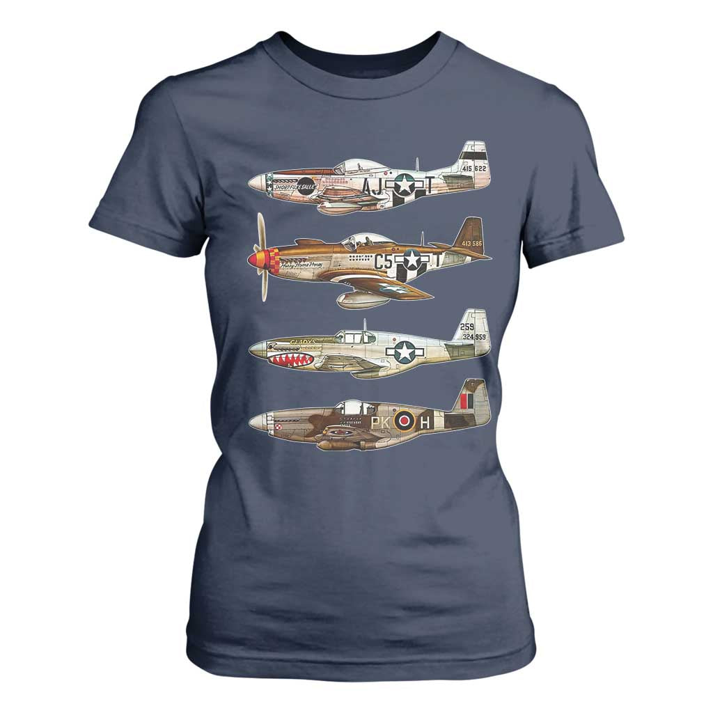 WW2 Warplanes B-17 P51 T Shirt For Women Vintage WWII Fighter Planes Iconic Military Aircraft TS02 Navy Print Your Wear