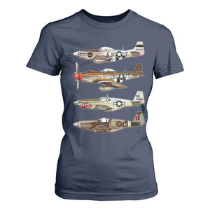 WW2 Warplanes B-17 P51 T Shirt For Women Vintage WWII Fighter Planes Iconic Military Aircraft TS02 Navy Print Your Wear