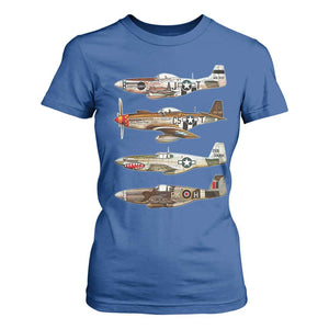 WW2 Warplanes B-17 P51 T Shirt For Women Vintage WWII Fighter Planes Iconic Military Aircraft TS02 Royal Blue Print Your Wear