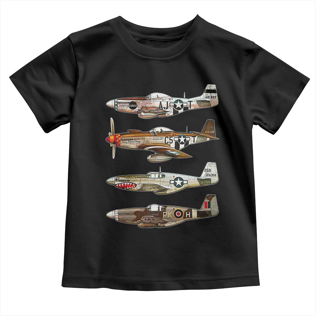 WW2 Warplanes B-17 P51 Toddler T Shirt Vintage WWII Fighter Planes Iconic Military Aircraft TS02 Black Print Your Wear