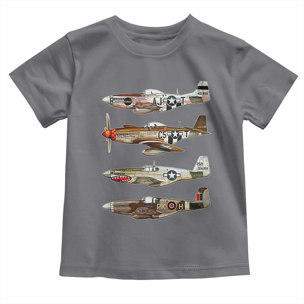 WW2 Warplanes B-17 P51 Toddler T Shirt Vintage WWII Fighter Planes Iconic Military Aircraft TS02 Charcoal Print Your Wear